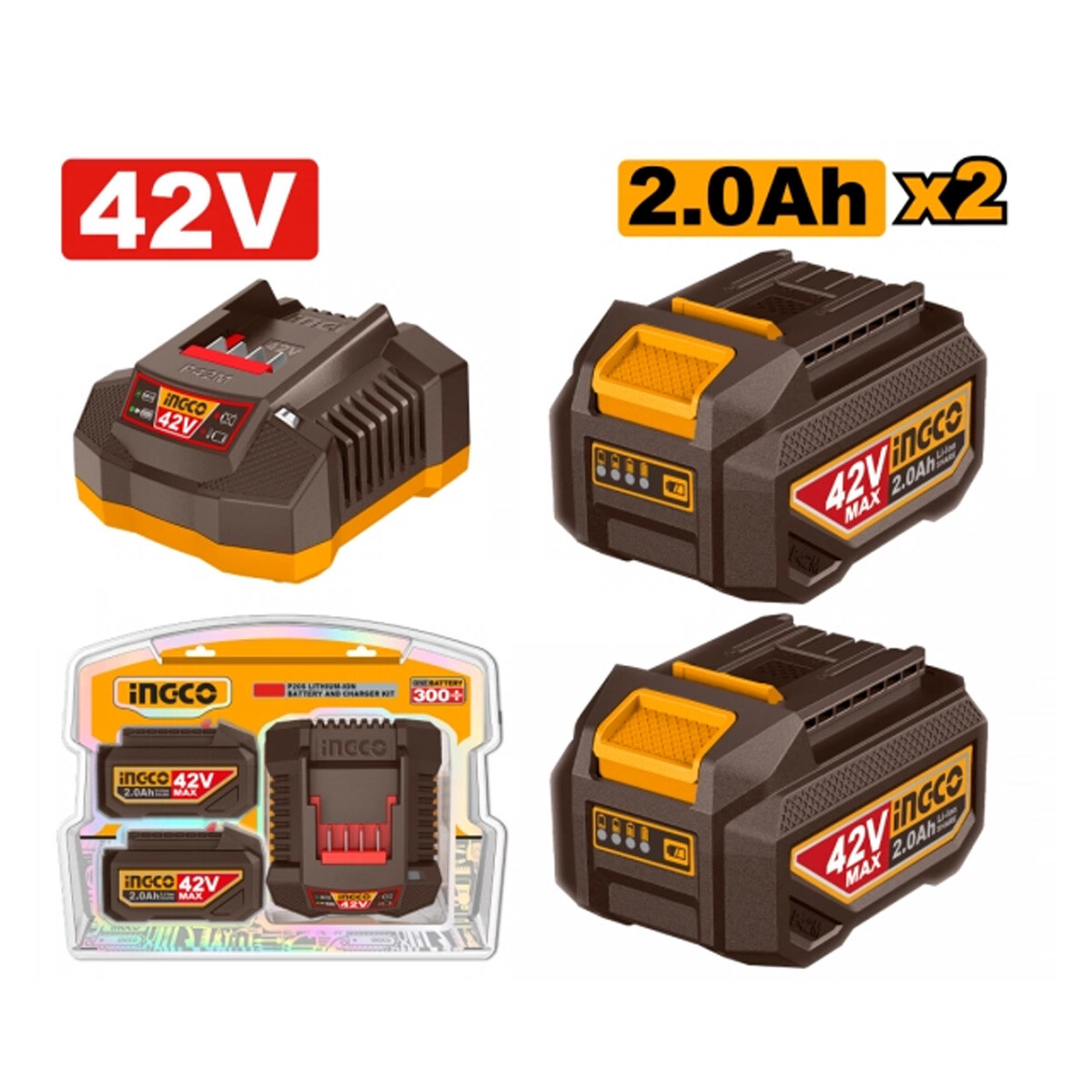 SET X2 BATERIAS 2.0AH + 1 CARGADOR 42V P42M INGCO FBCPM20221 