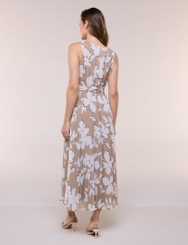 Vestido De Gasa Plisado Con Lazo BEIGE