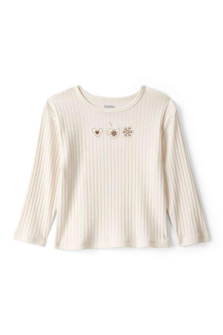 Remera de algodón acanalado, con bordados, marfil Sin color