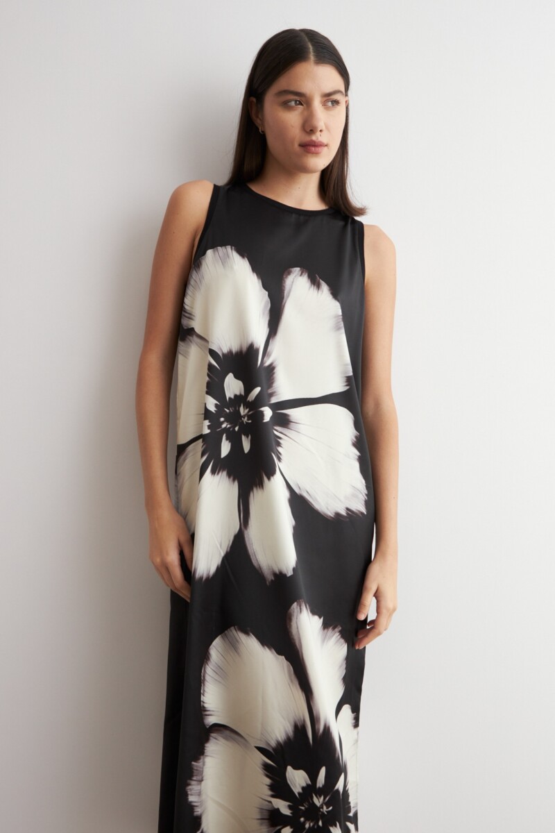 Vestido satén estampado negro