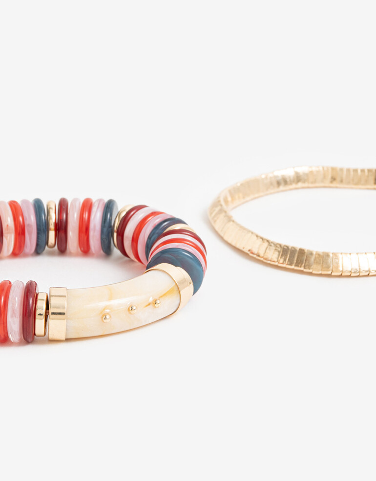 Pulseras Elásticas Sets Esmalte Pulseras Set Beads - Dorado