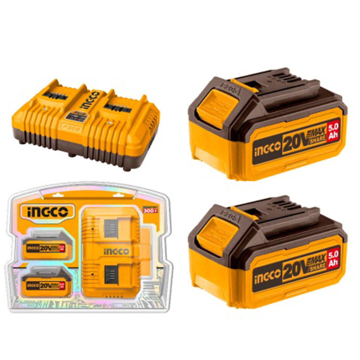 SET X 2 BATERIAS 20V 5AMP + 1 CARGADOR INGCO FBCPK2425 