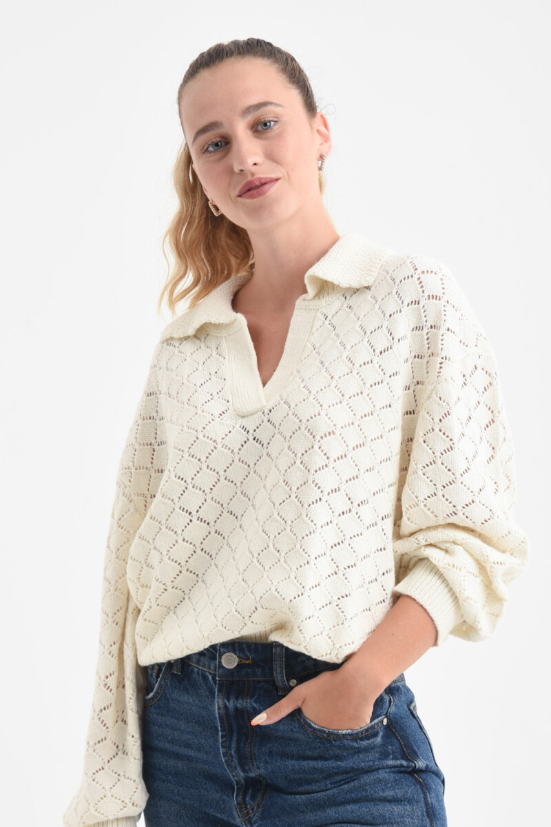 Sweater de punto crochet - Crudo 