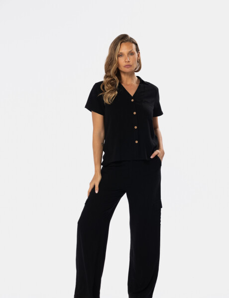 PANTALON CARGO DE LINO Negro