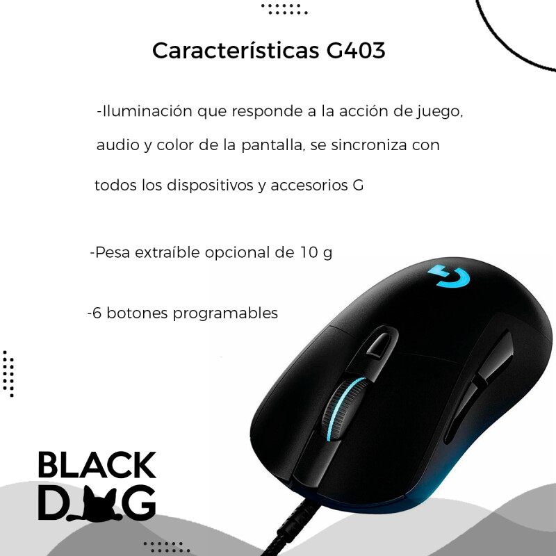 Mouse Gamer Con Cable Logitech G Series G403 Negro + Auriculares Mouse Gamer Con Cable Logitech G Series G403 Negro + Auriculares