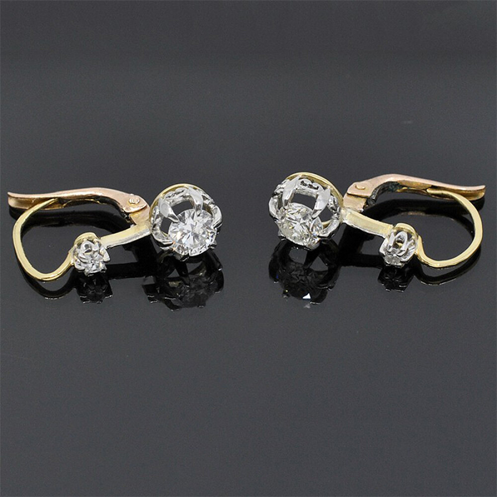 Caravanas Antiguas En Oro 18K Y Brillantes Caravanas Antiguas En Oro 18K Y Brillantes