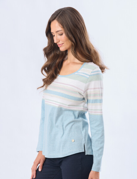 REMERA RAYADA DE ALGODÓN Pistacho