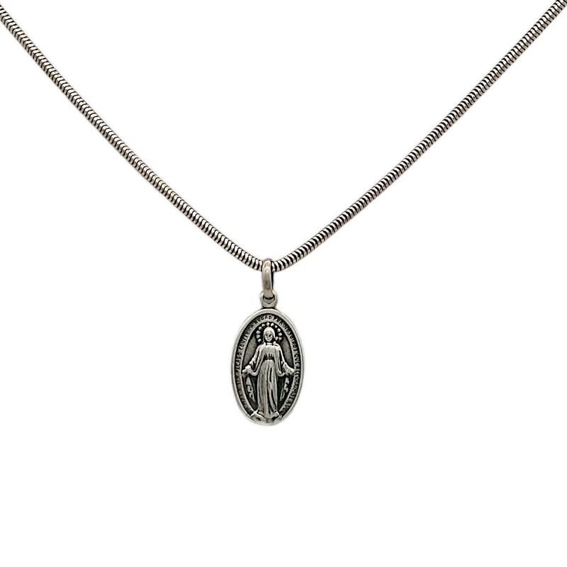Dije Medalla Virgen Milagrosa-Plata 925 quemada-Sin piedra-CP3016 sinpiedra