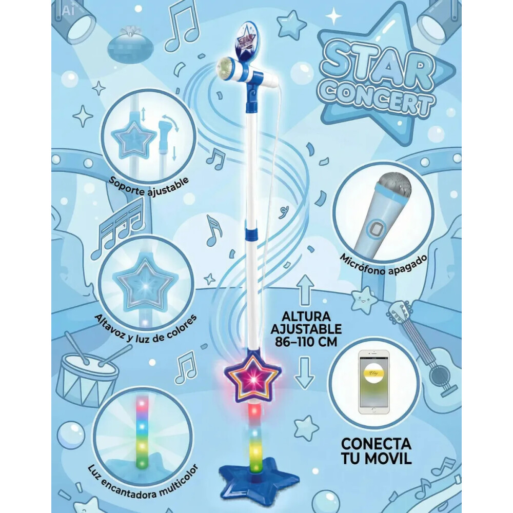 Micrófono karaoke con luces y conexión bluetooth. Azul