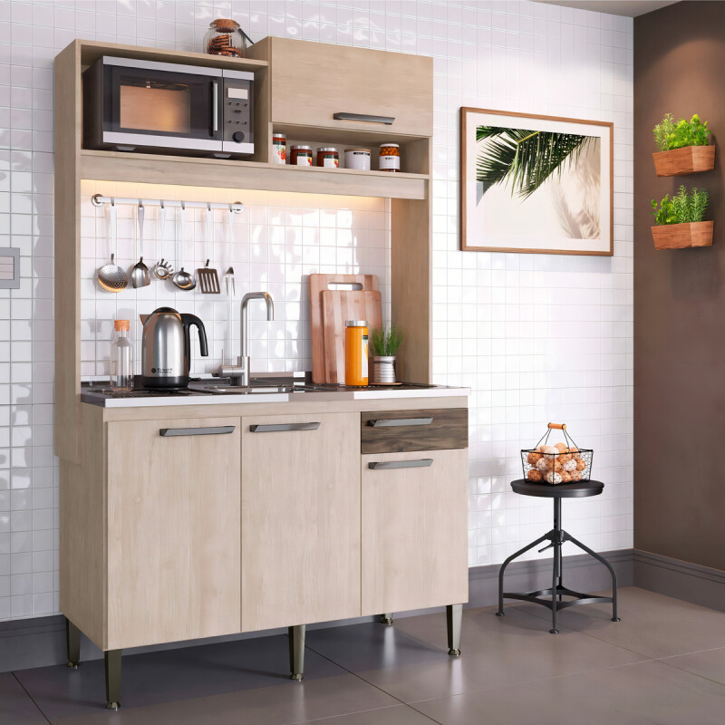 Mueble Cocina Compacta + Pileta Inox Premium 15m Latentación Color Rústico Mueble Cocina Compacta + Pileta Inox Premium 15m Latentación Color Rústico