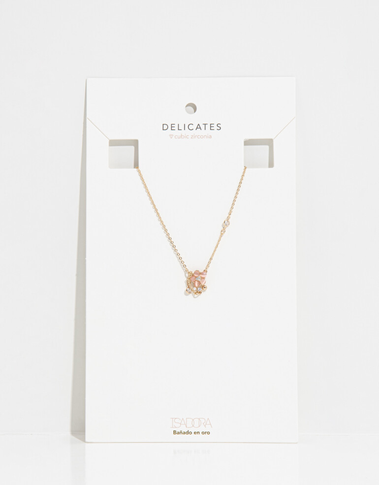 Collares Cortos Strass Collar Con Dije De Flor - Dorado