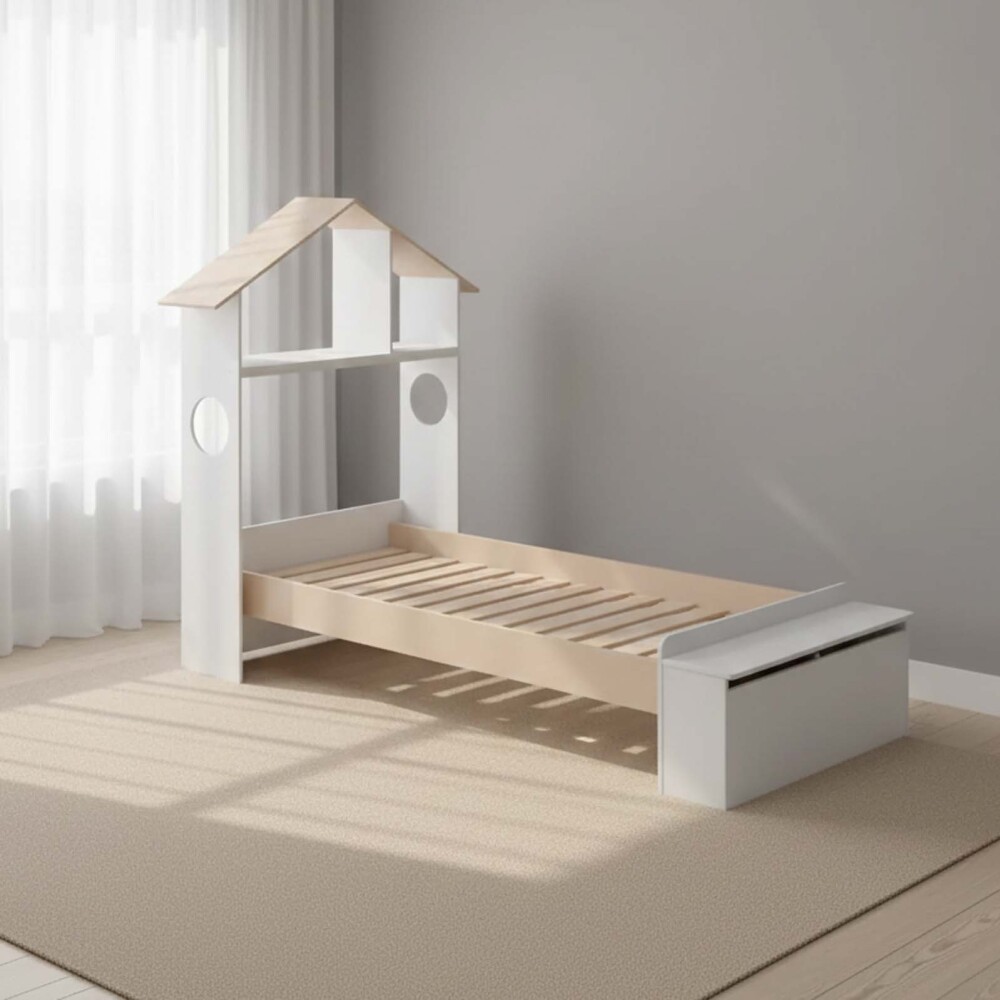 CAMA C/BAÚL MDF-Y-MADERA BLANCO SNOOPY