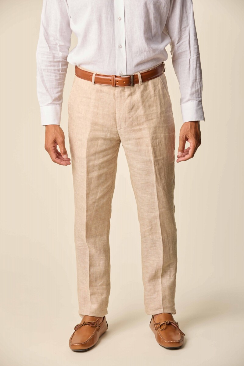 Pantalón Lino Corte Clásico - Beige 