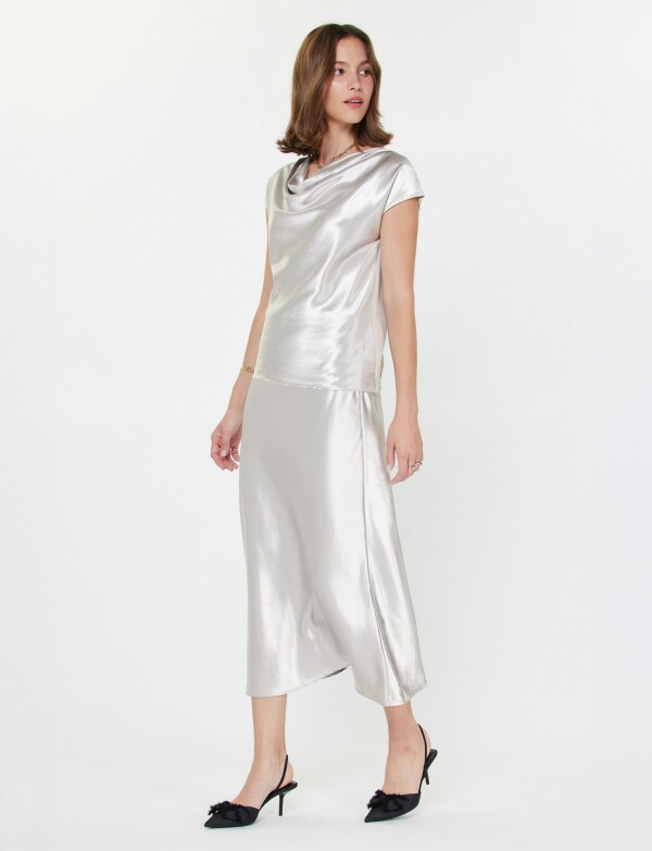 Falda Saten PLATEADO