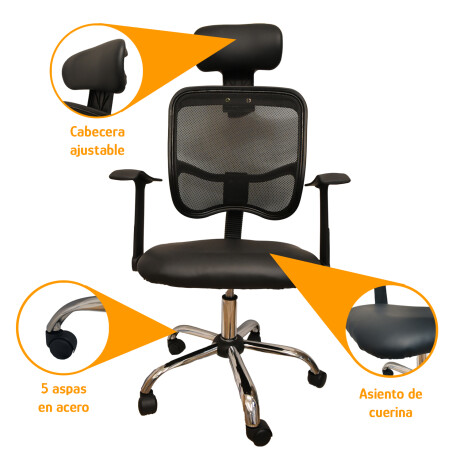 Set X4 Sillas Escritorio Reclin Apoyacabezas Alt Ajustable Negro