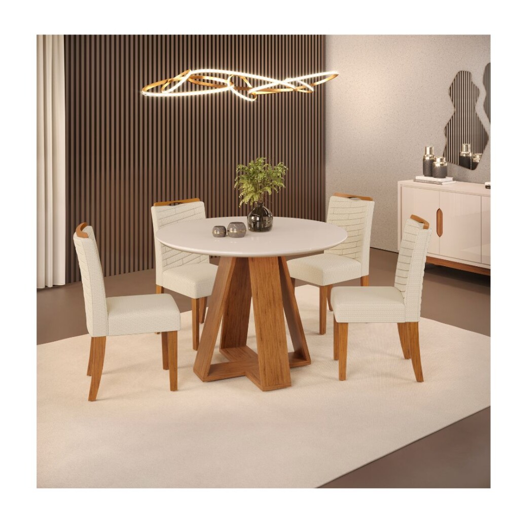 Juego De Comedor 4 Sillas Mesa Redonda - Celeste Beage / Beage