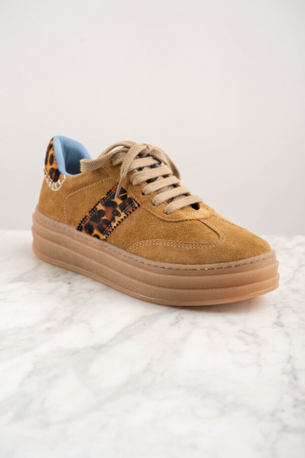 Zapatilla Combinada Cuero Camel