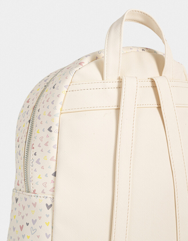 Mochilas Urbanas Estampados Mochila Estampada Corazones - Blanco Crudo
