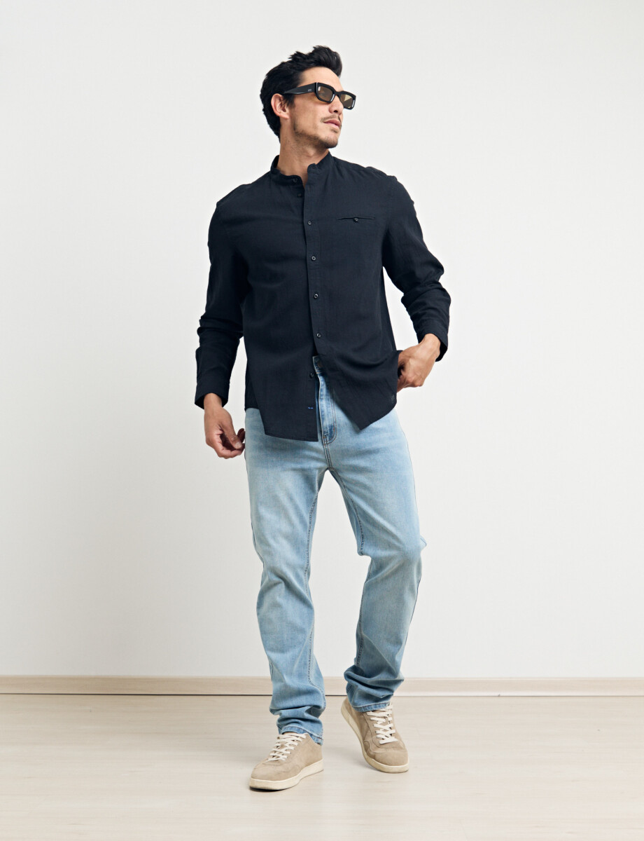 011954 CAMISA HARRINGTON LABEL LINO Negro