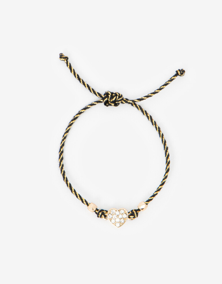 Pulseras Flexibles Strass Pulsera Ajustable Con Dije Corazón Strass - Dorado