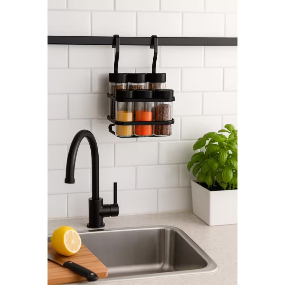 CONJUNTO PORTA CONDIMENTOS 7 PIEZAS NEGRO MATE Conjunto Porta Condimentos 7 Piezas Negro Mate