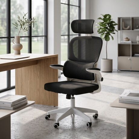 SILLA DE OFICINA ERGONÓMICA RECLINABLE CON APOYACABEZAS NEGRO