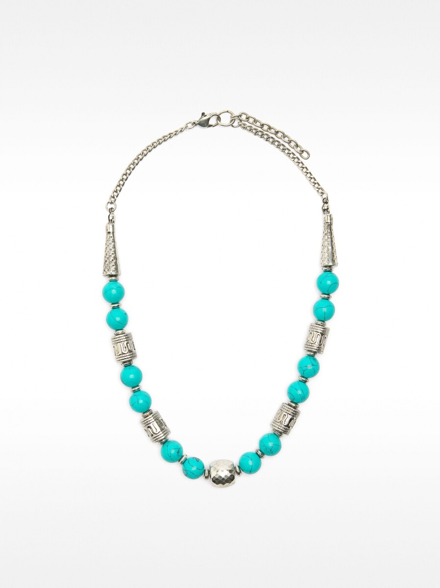 Collar Corto De Cuentas De Piedras - azul 