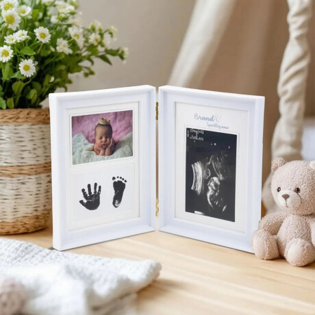 Portarretrato collage con tinta para huellas de bebé Blanco