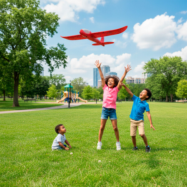 Avion Planeador Cometa Espuma Con Luces Led 48 Cm Lanzable Color Rojo