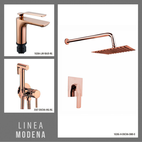 Juego Completo De Griferia Rose Gold, Incluye Lav. Bajo,Ducha Embutida Y Ducha Higienica Linea Modena 000