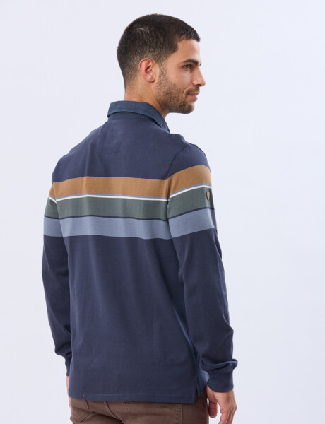 REMERA POLO RAYADA EN ALGODÓN Azul
