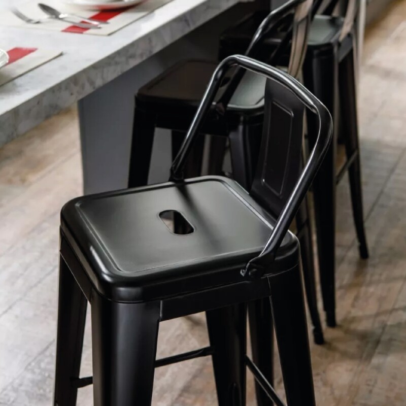 TABURETE TOLIX METAL CON RESPALDO NEGRO TABURETE TOLIX METAL CON RESPALDO NEGRO