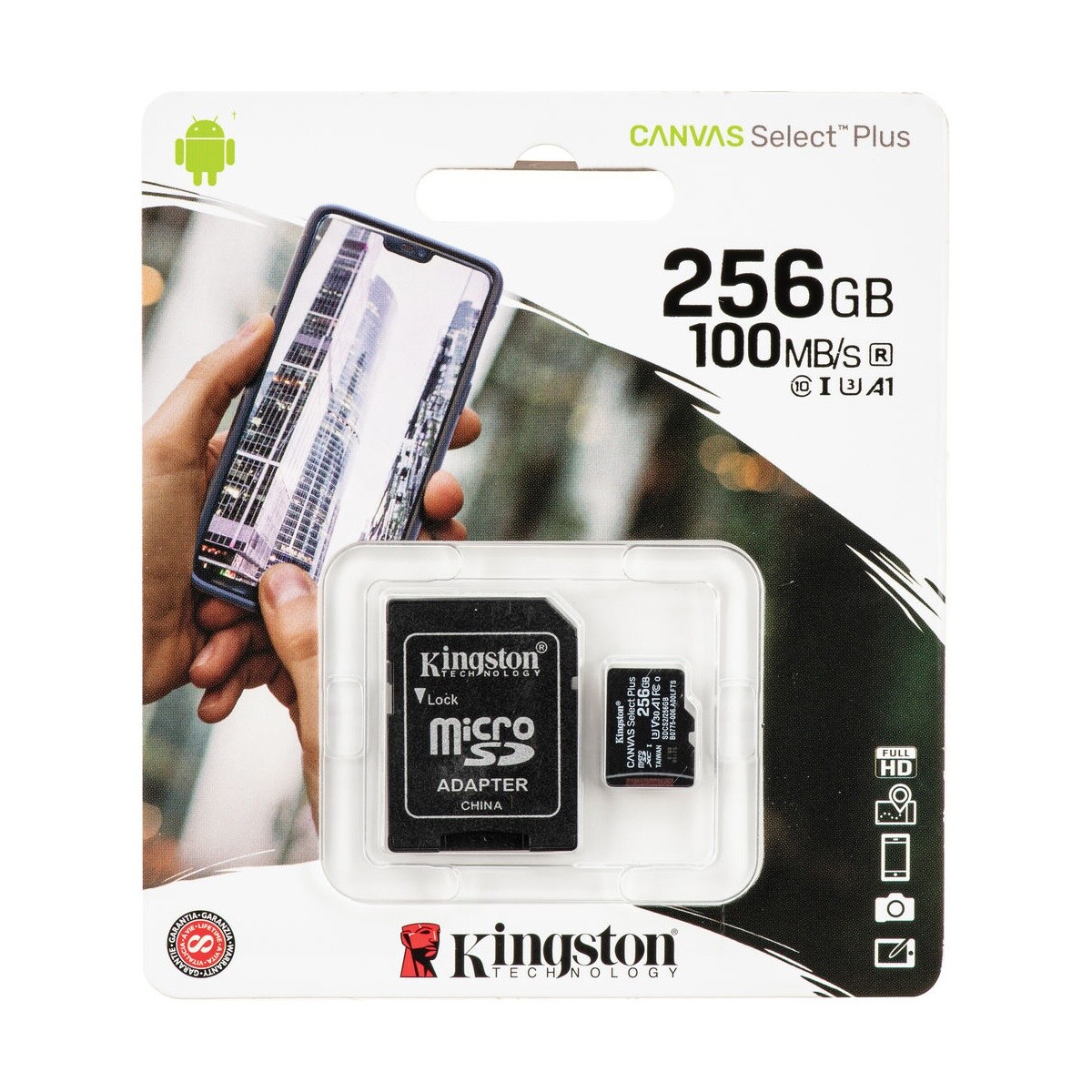 Tarjeta de Memoria micro SD 256GB Kingston CANVAS Plus Clase 10 + Adaptador Negro