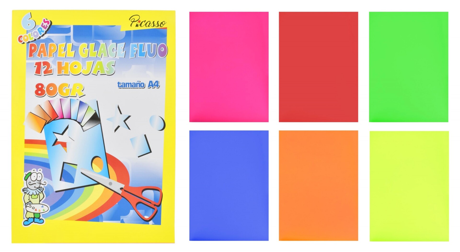 BLOCK PAPEL GLACE FLUO PICASSO X 12 HOJAS TAMAÑO A4 