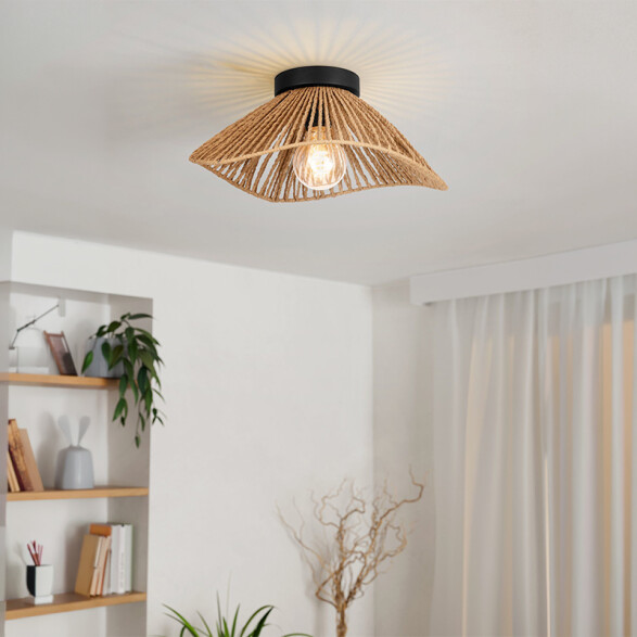 Aplique techo E27 acero negro pantalla papel EG6158