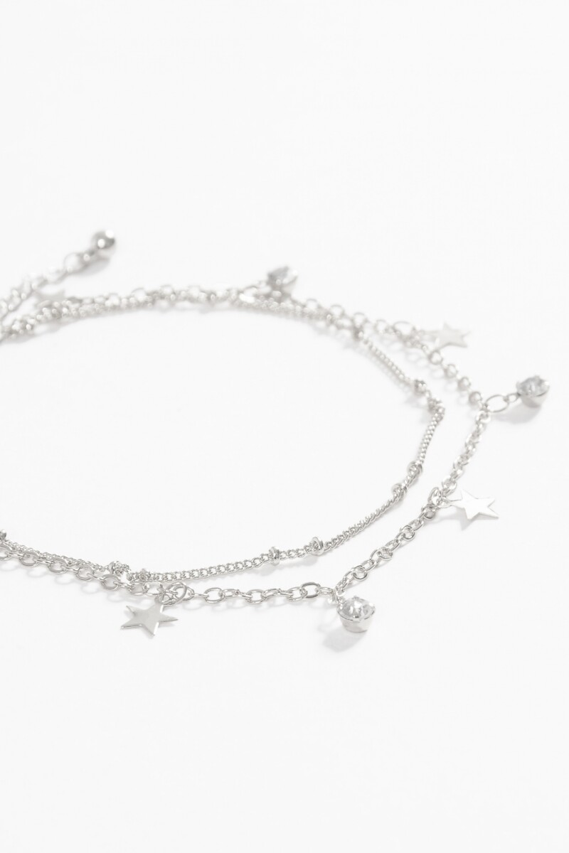 Tobillera doble dije estrella plateado
