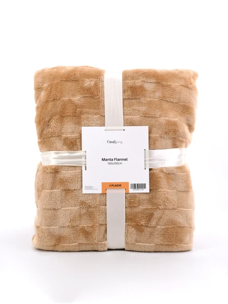 FLANNEL TRAMA DAMERO 2 PLAZAS BEIGE