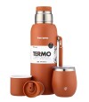 Kit Termo 1Lt Con Base De Silicona + Mate De Acero Con Tapa Terracota