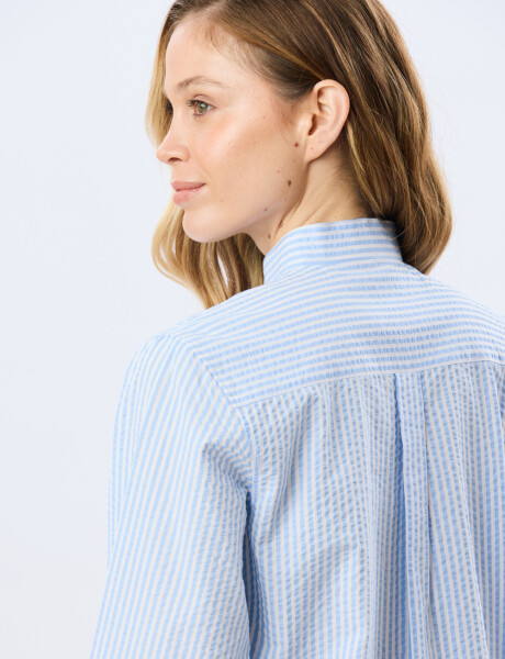 CAMISA RAYADA CON FRUNCES Celeste