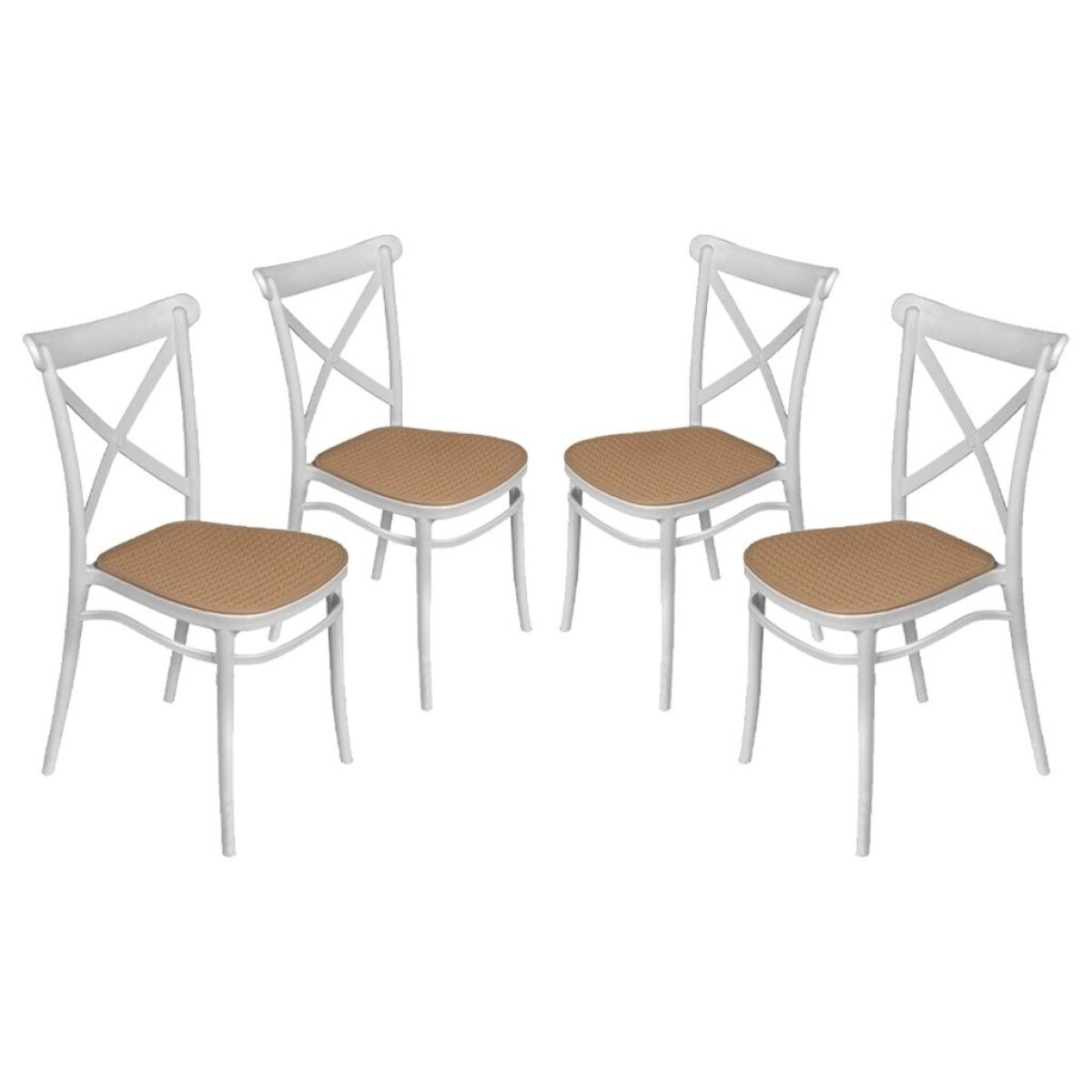 Kit x4 Silla Plats PP Simil Rattan - Blanco/Beige 