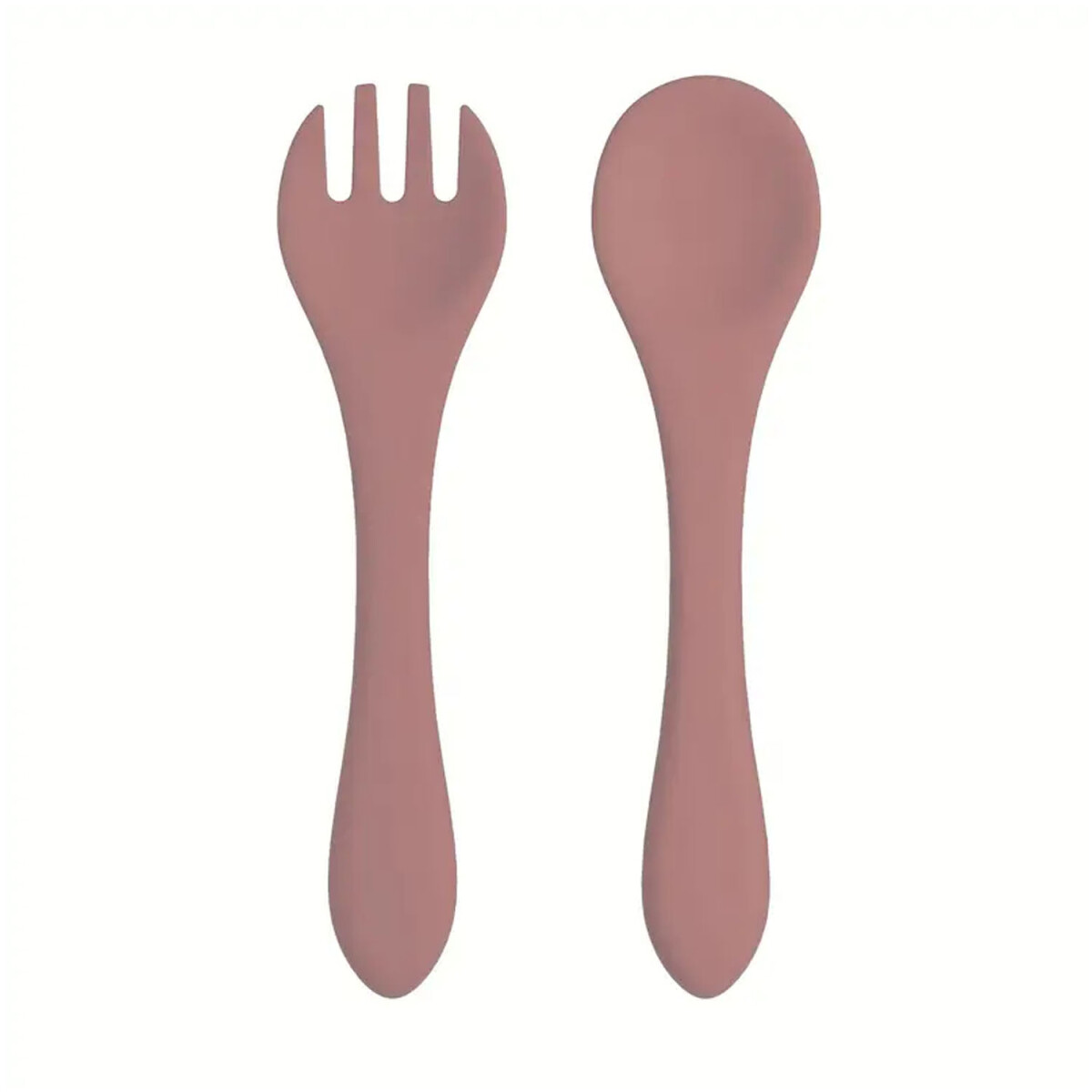 Set Infantil de Cubiertos con Cuchara y Tenedor en Silicona - Rosa Viejo 