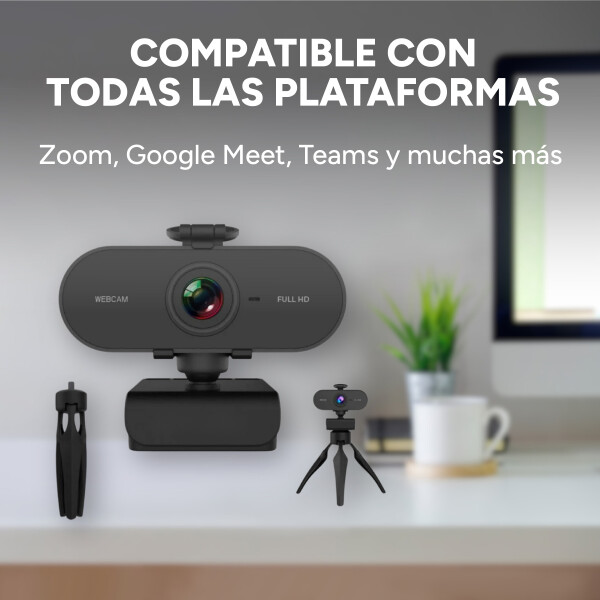 Cámara Web Cam Full HD 1080p USB 360 Micrófono Con Tripode Color Negro