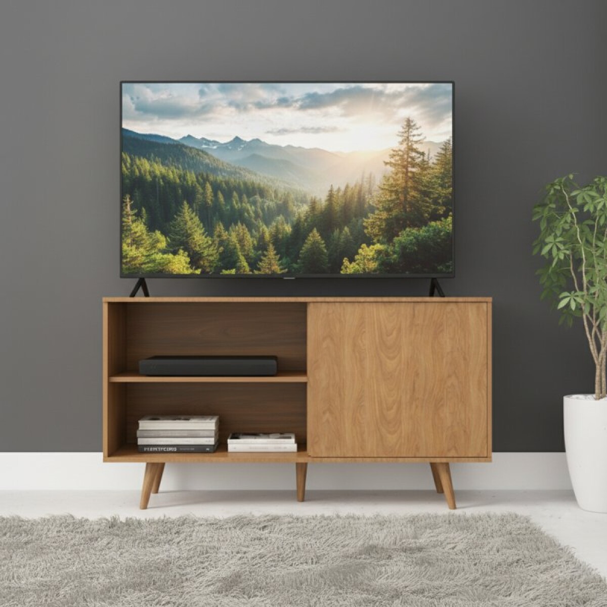 Mueble Rack de Tv Zenith de Piso con Puerta y Estantes 136 cm de Ancho - Freijo 