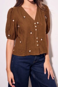 Blusa Viscosa Bordada Marron
