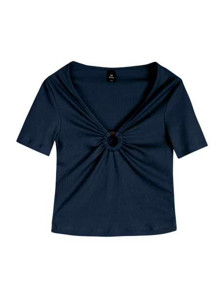 BLUSA FEMENINA MANGA CORTA CON ELASTANO AZUL