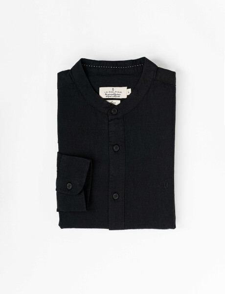 Camisa m/l lino lisa negro