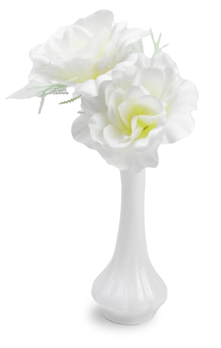 FLORERO CERAMICA BCA FINO BASE LABRADA GAJOS 8X16.5CM 220 Q72 
