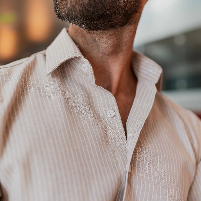 Camisa de lino Beige con rayas