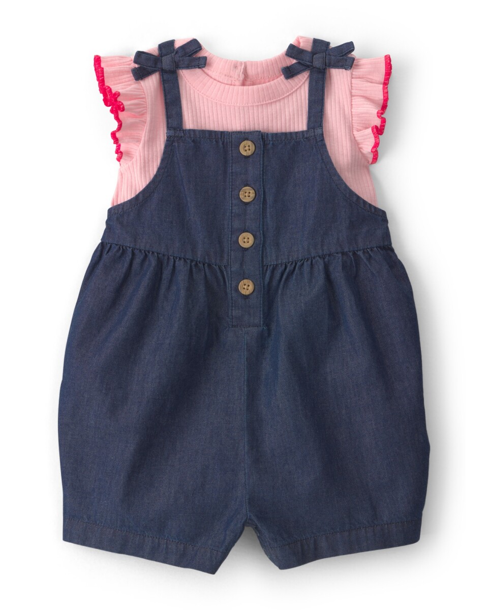 Set dos piezas, monito corto de chambray y remera de algodón acanalado 
