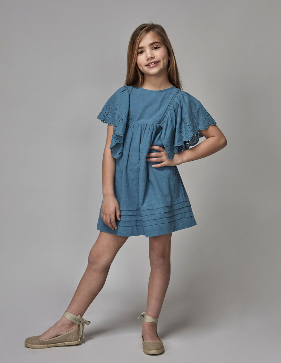 Vestido Manga Troquelada - Azul 